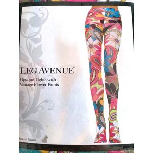Leg Avenue 7416 Opaque Tights Vintage Flower Retro Print Multicolor One Size NIP
